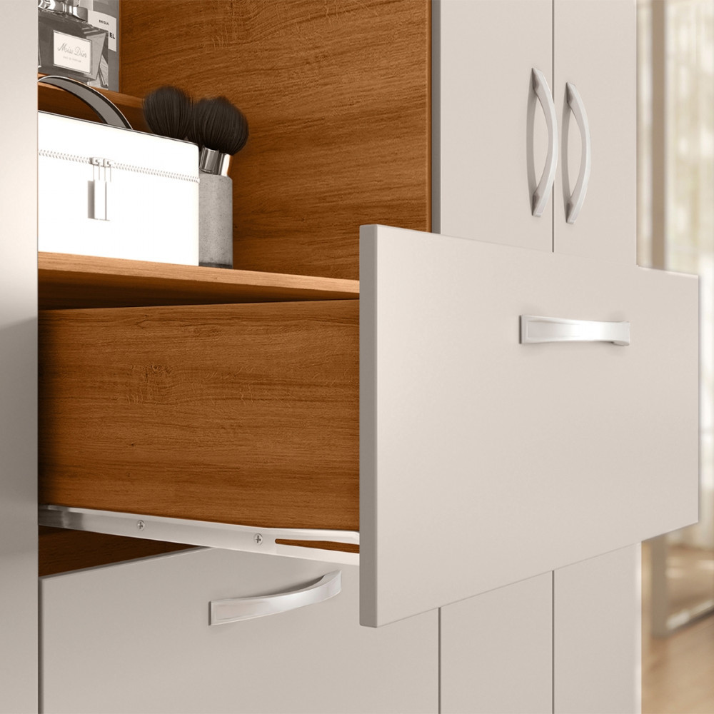 Guarda Roupa 4 Portas 3 Gavetas com Espelho Mobi Caemmun