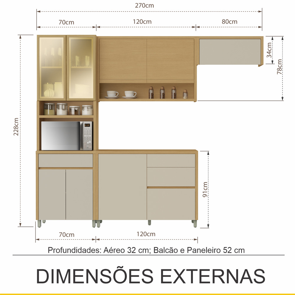 Cozinha 4 Peças Condessa com 8 Portas 4 Gavetas em MDF Nesher