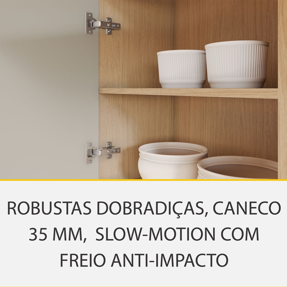 Cozinha 4 Peças 6 portas 1 Porta Vidro 3 Gavetas Realeza Premium 200 cm MDF Nesher