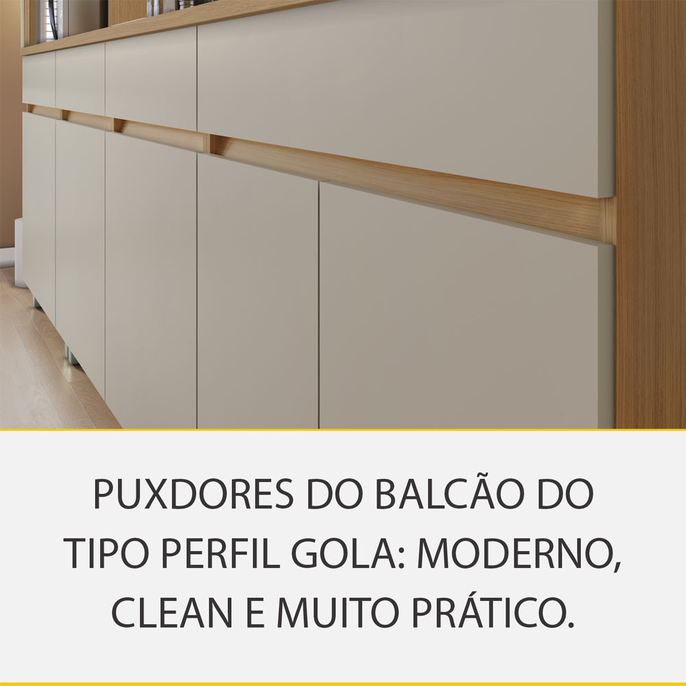 Imagem 9 de 13 de Cozinha 4 Peças 6 portas 1 Porta Vidro 3 Gavetas Realeza Premium 200 cm MDF Nesher