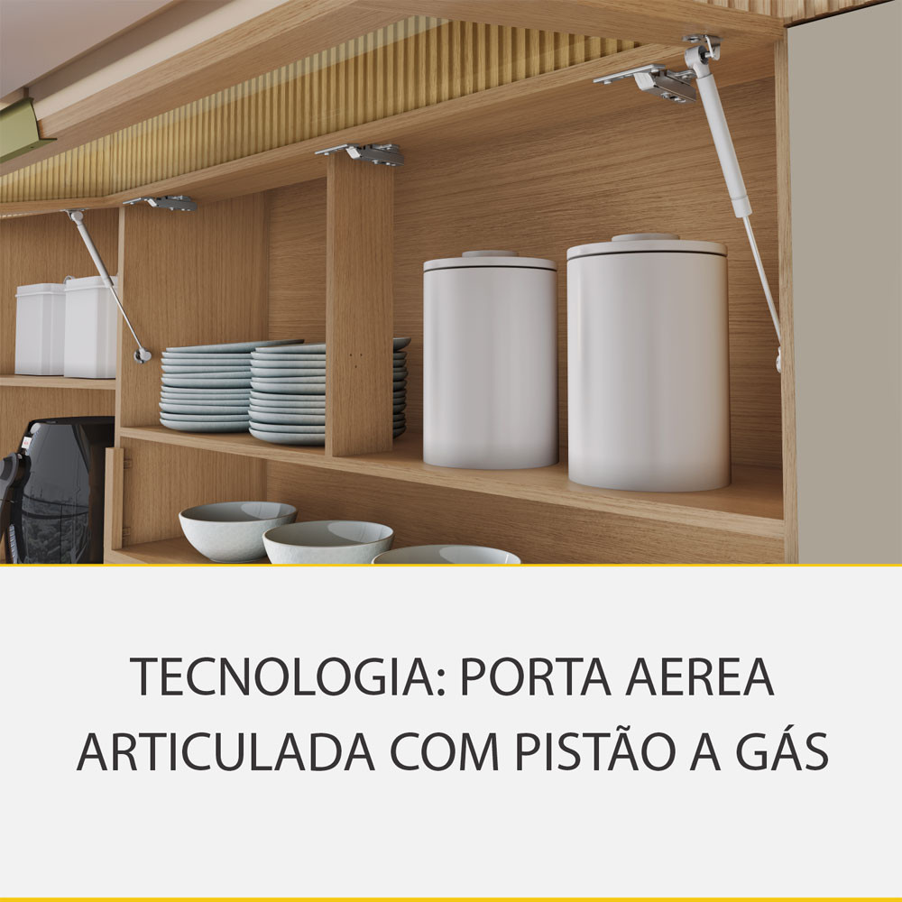Imagem 11 de 13 de Cozinha 4 Peças 6 portas 1 Porta Vidro 3 Gavetas Realeza Premium 200 cm MDF Nesher