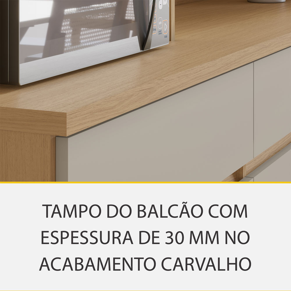Imagem 12 de 13 de Cozinha 4 Peças 6 portas 1 Porta Vidro 3 Gavetas Realeza Premium 200 cm MDF Nesher