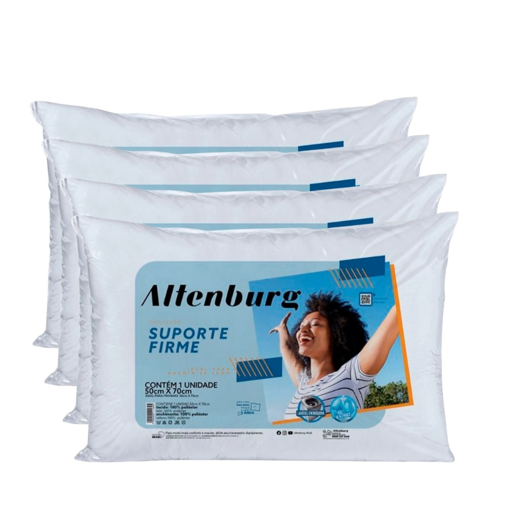 Kit 4 Travesseiros Altenburg Suporte Firme 100 Poliéster Antialérgico
