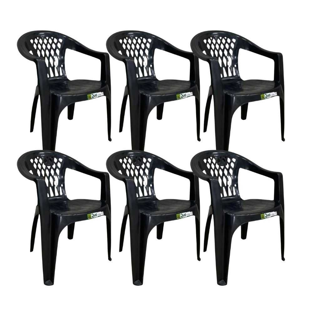 Kit 6 Cadeiras de Plástico com Braço Duo Bella Duoplastic Empilháveis