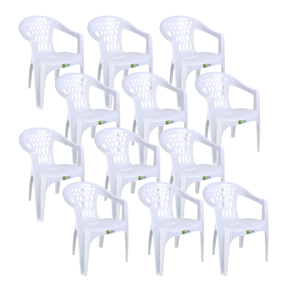 Kit 12 Cadeiras de Plástico com Braço Duo Bella Duoplastic Empilháveis