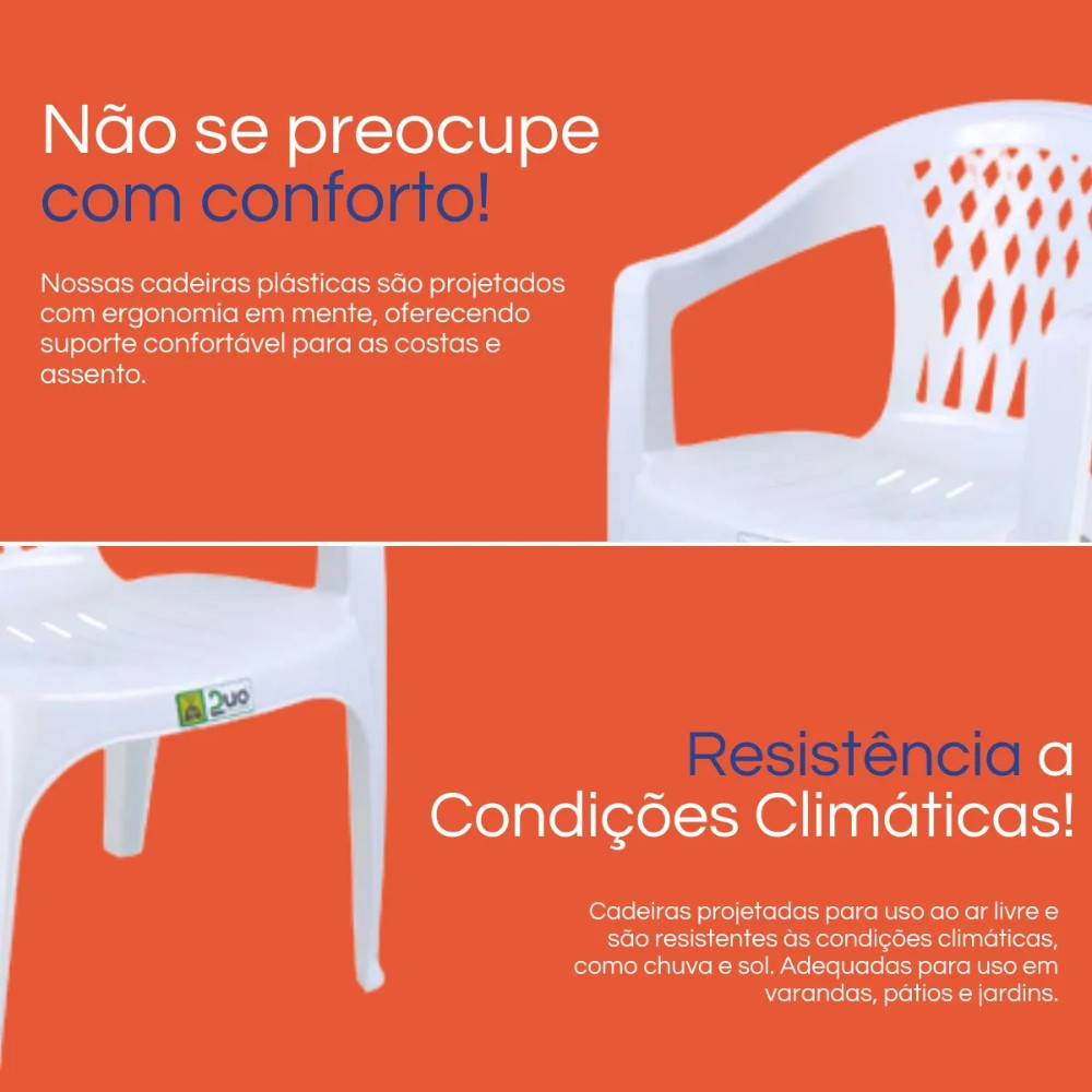 Kit 12 Cadeiras de Plástico com Braço Duo Bella Duoplastic Empilháveis