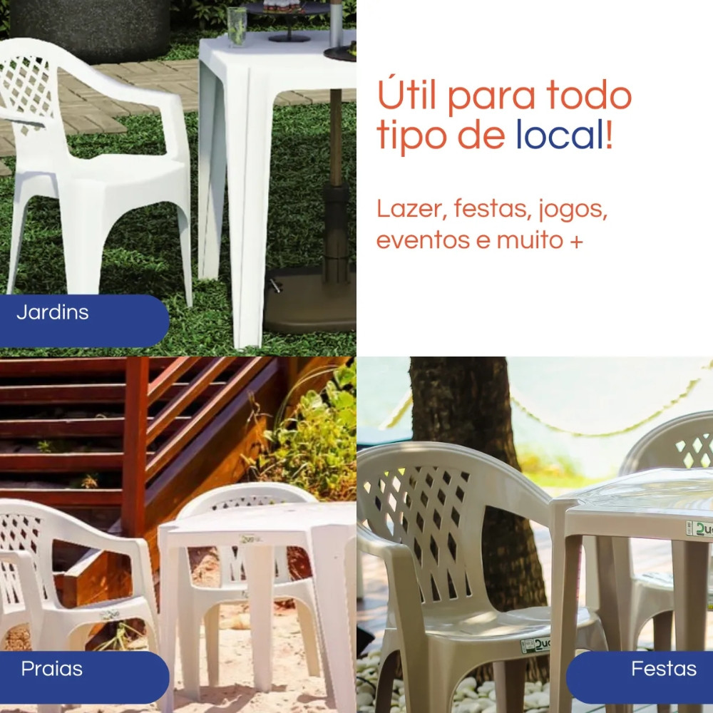 Kit 12 Cadeiras de Plástico com Braço Duo Bella Duoplastic Empilháveis