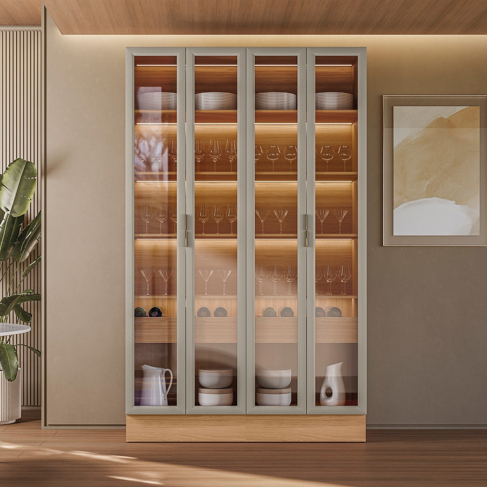 Cristaleira Allure Linea Brasil 4 Portas Com Rodapé e LED 100 MDF 140cm