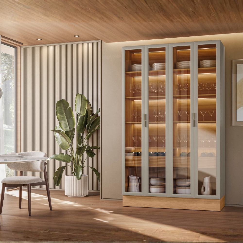 Cristaleira Allure Linea Brasil 4 Portas Com Rodapé e LED 100 MDF 140cm