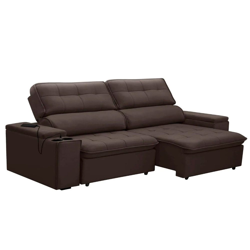 Kit Sofá Ferguile Genebra 3 Lugares Retrátil com USB e Painel TV 55 Esmeralda Caemmun