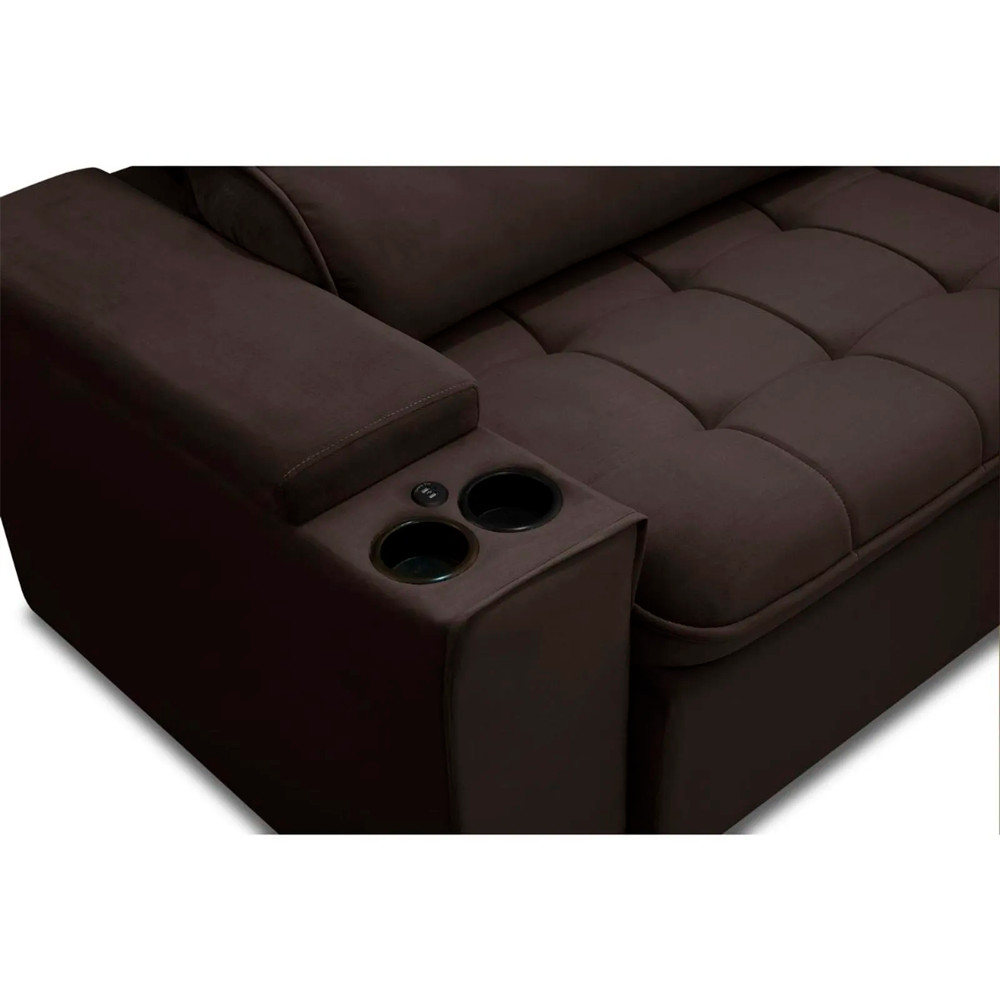 Kit Sofá Ferguile Genebra 3 Lugares Retrátil com USB e Painel TV 55 Esmeralda Caemmun