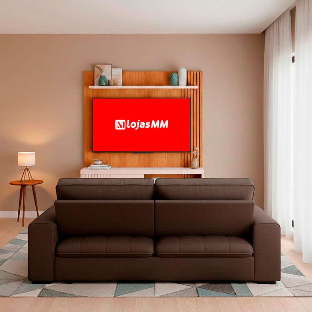 Kit Sofá Ferguile Genebra 3 Lugares Retrátil com USB e Painel TV 55 Esmeralda Caemmun