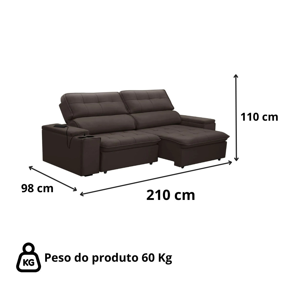 Imagem 8 de 10 de Kit Sofá Ferguile Genebra 3 Lugares Retrátil com USB e Painel TV 55 Esmeralda Caemmun