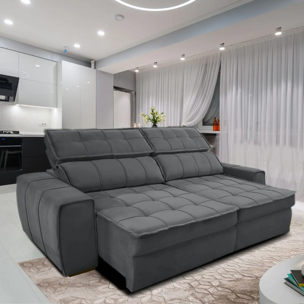 Kit Sofá Matielo América 3 Lugares Retrátil Reclinável com Painel TV 45 Jade Caemmun