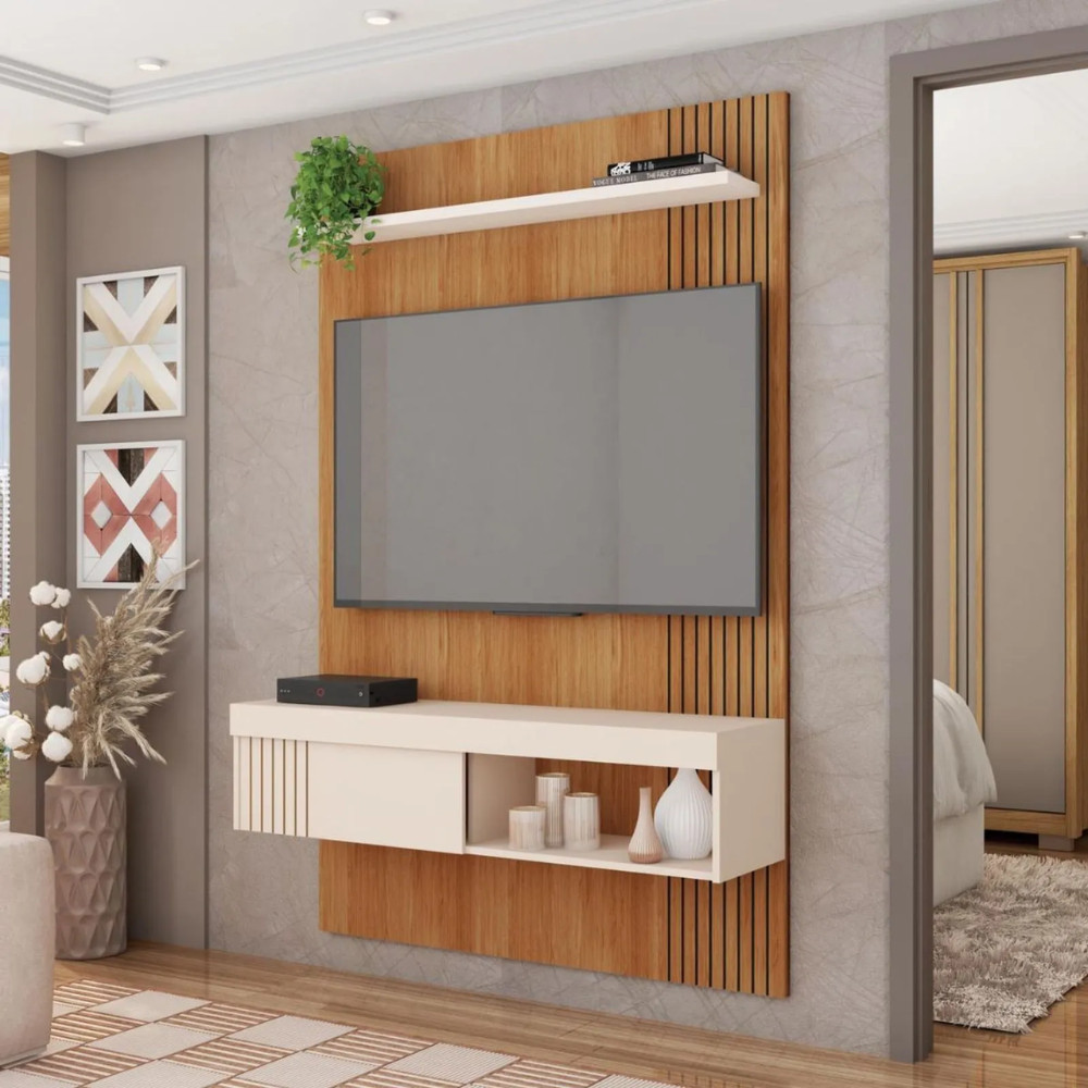 Kit Sofá Matielo América 3 Lugares Retrátil Reclinável com Painel TV 45 Jade Caemmun