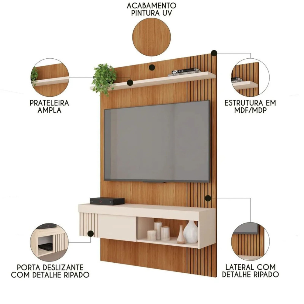 Kit Sofá Matielo América 3 Lugares Retrátil Reclinável com Painel TV 45 Jade Caemmun