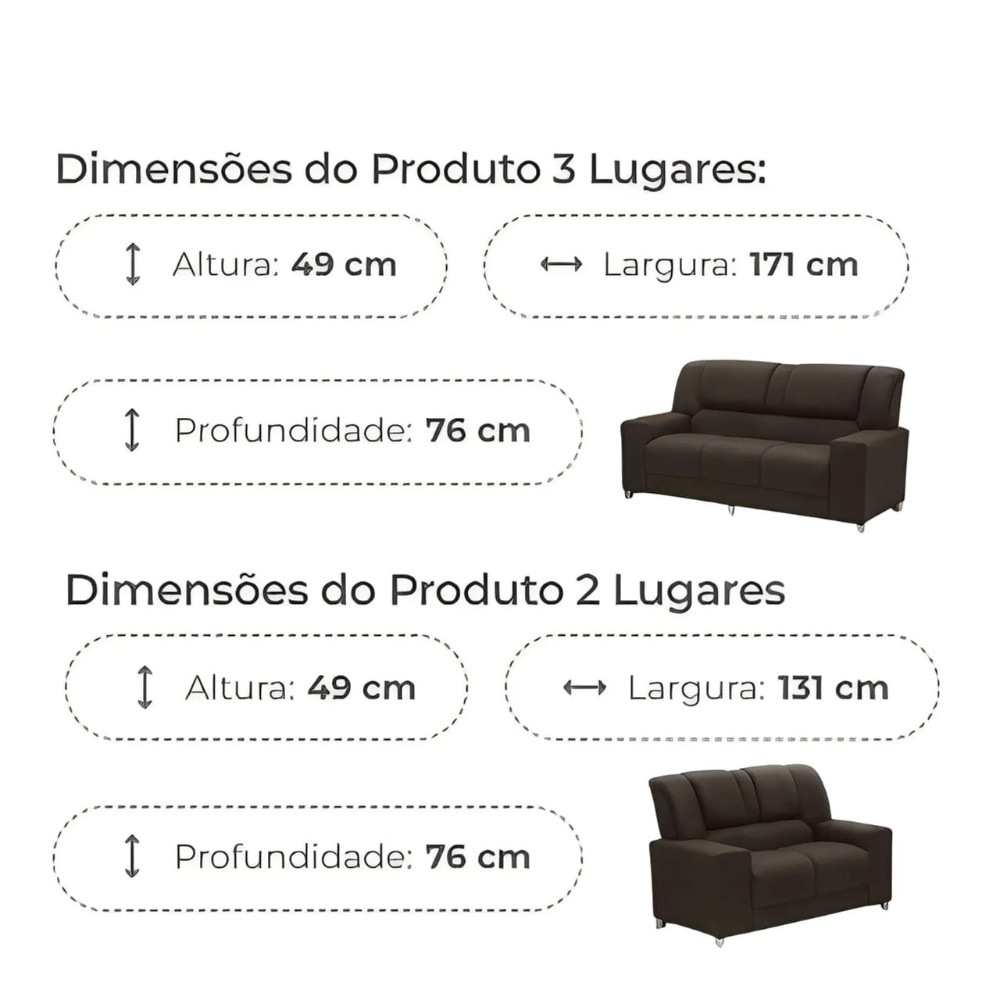 Kit Sofás Sandero 2 e 3 Lugares com Home Suspenso Juriti Colibri para TV