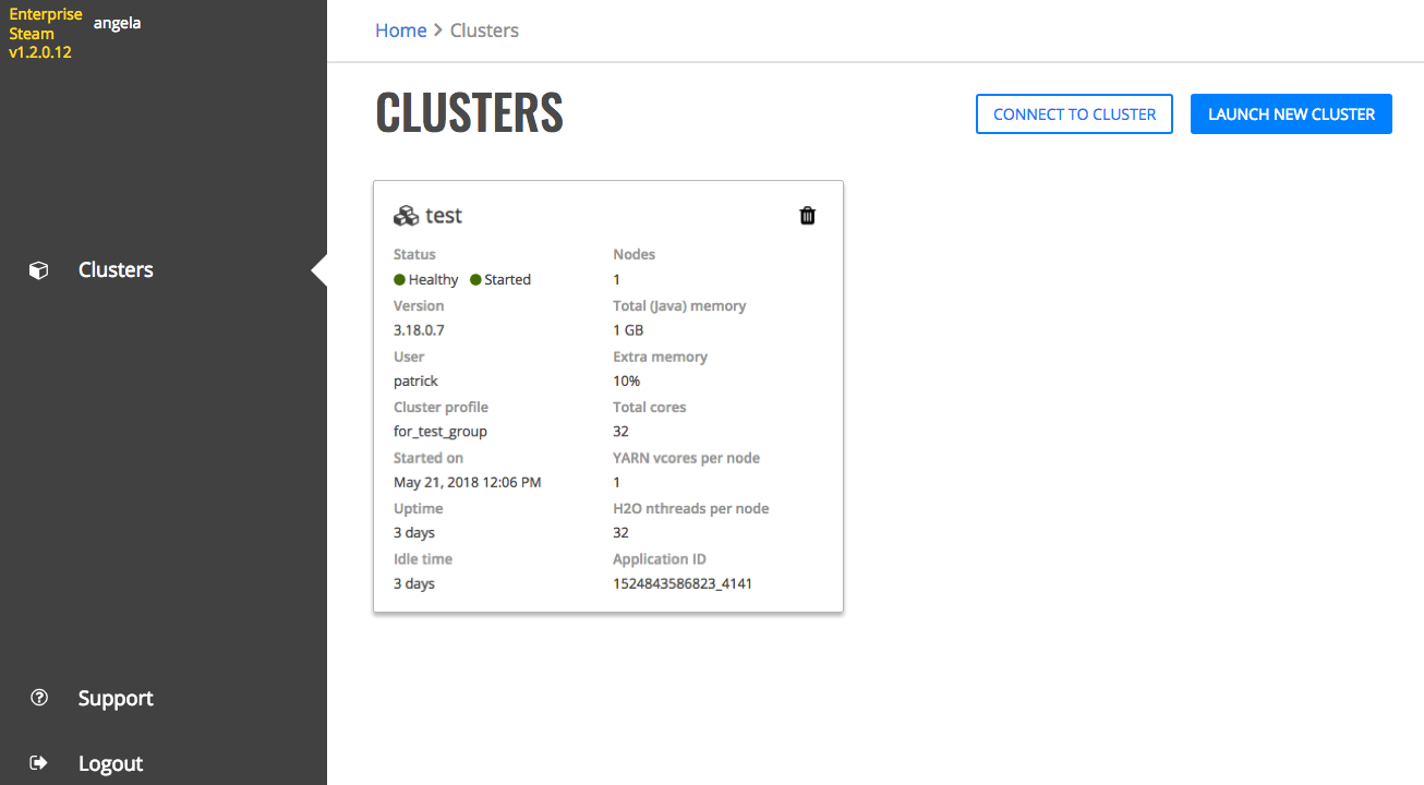 Clusters page