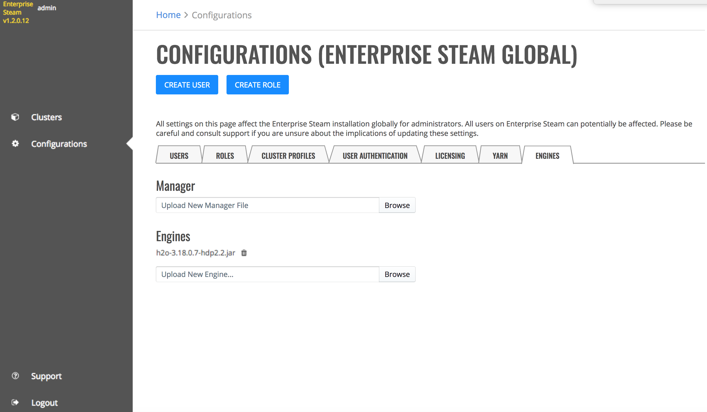 Engines tab