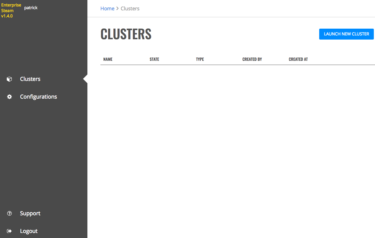 Clusters page blank