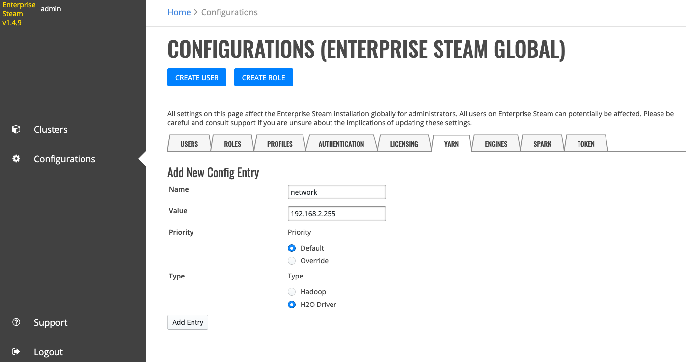 YARN config entry