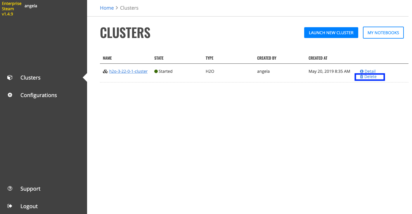 Delete clusters