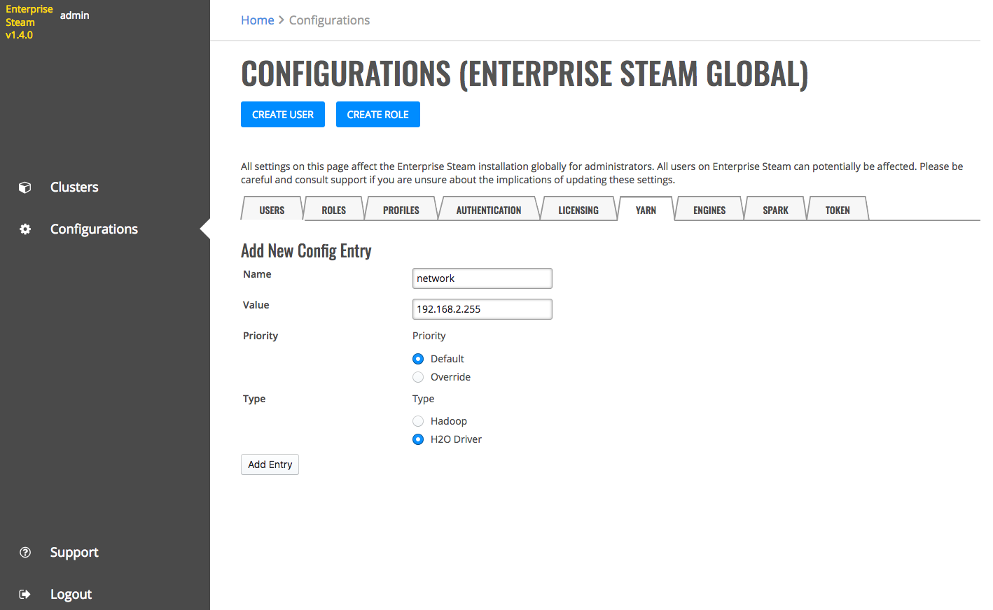 YARN config entry