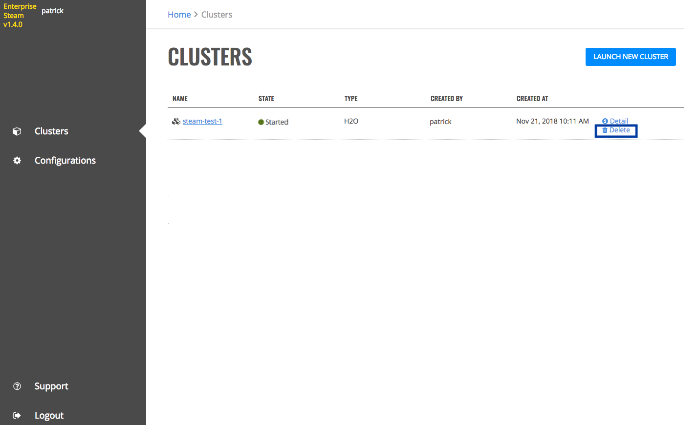 Delete clusters