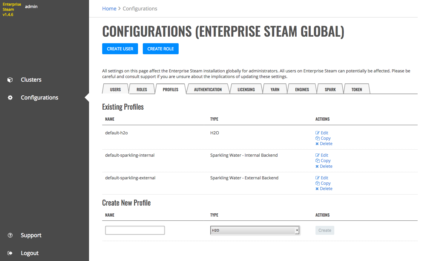 Cluster profiles page