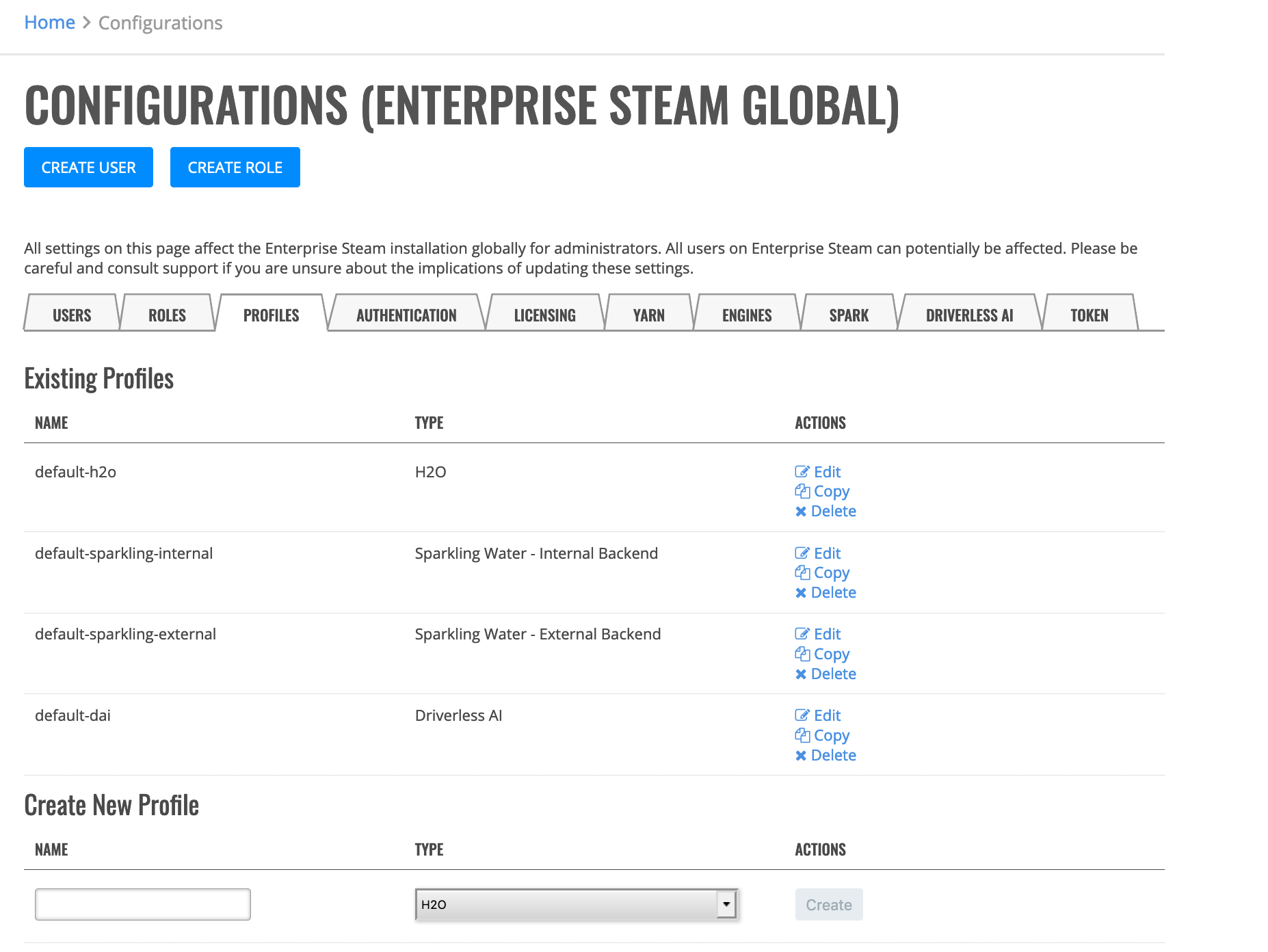 Cluster profiles page