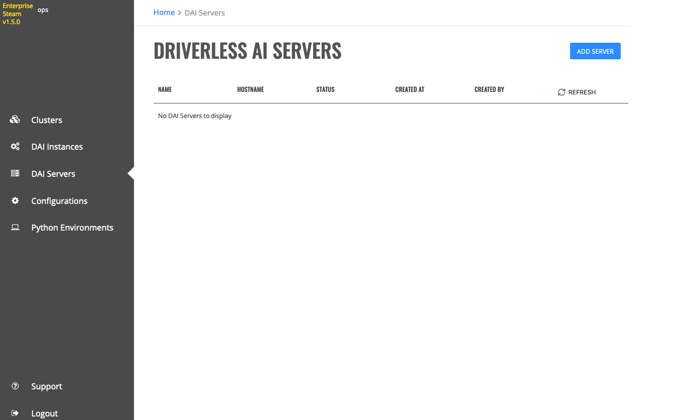 Driverless AI Servers page
