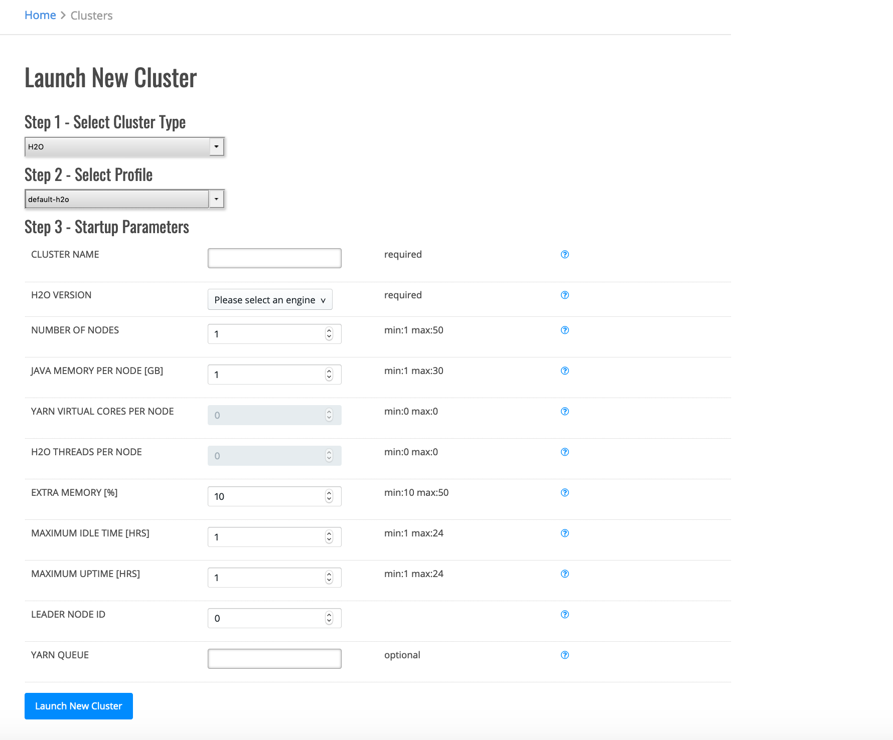 Launch new cluster
