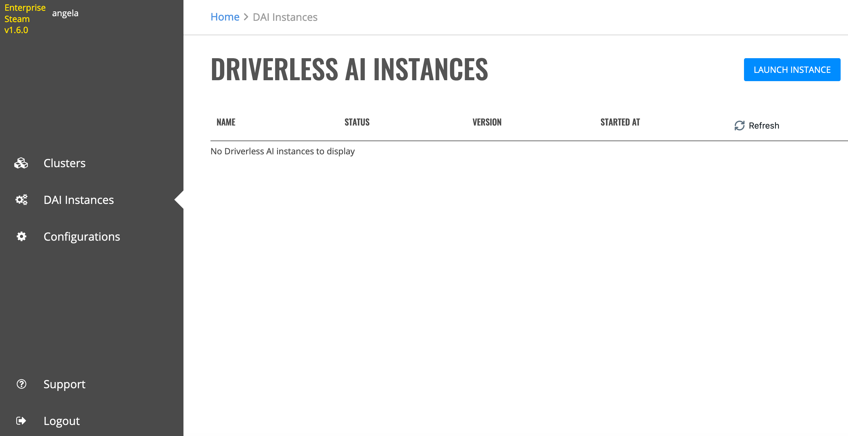 Driverless AI Instances page