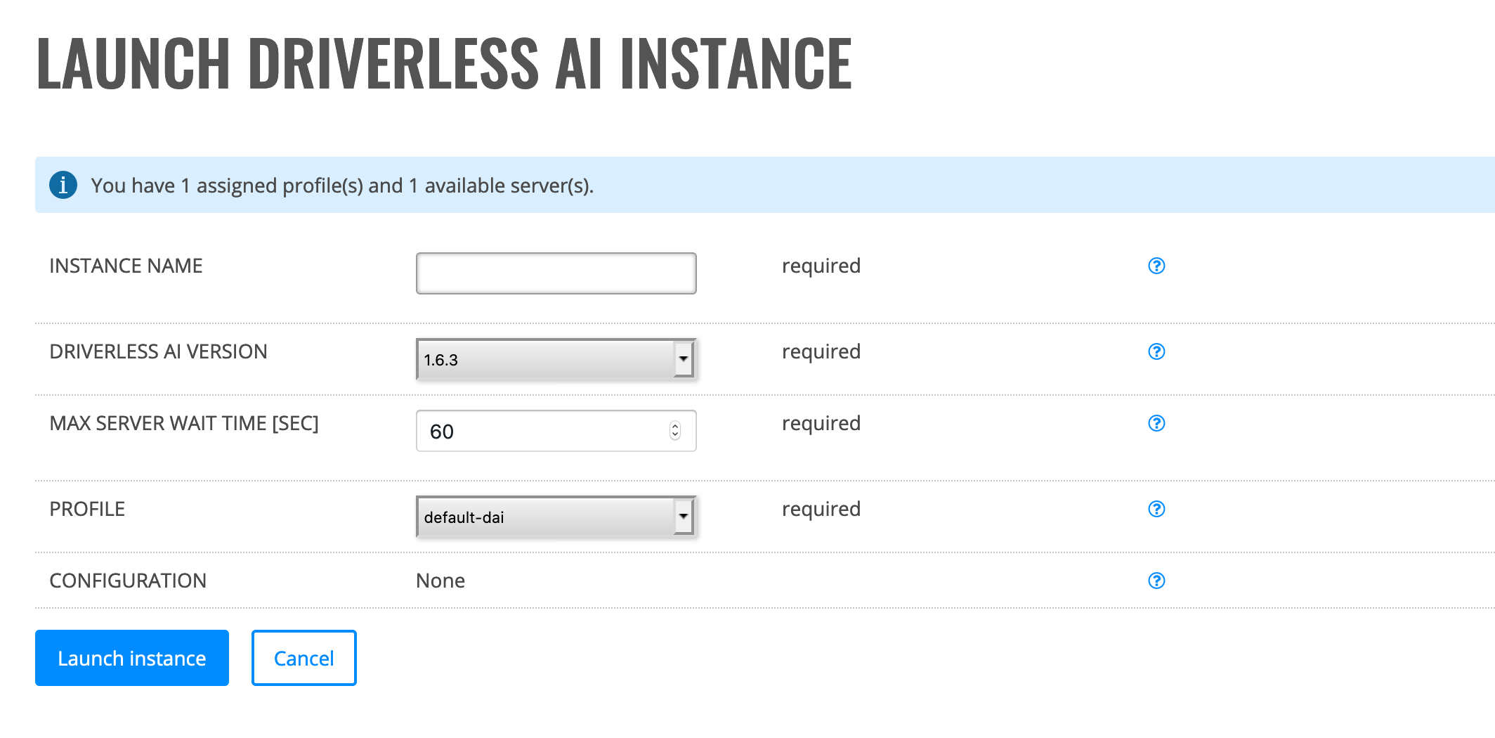 Launch DAI instance
