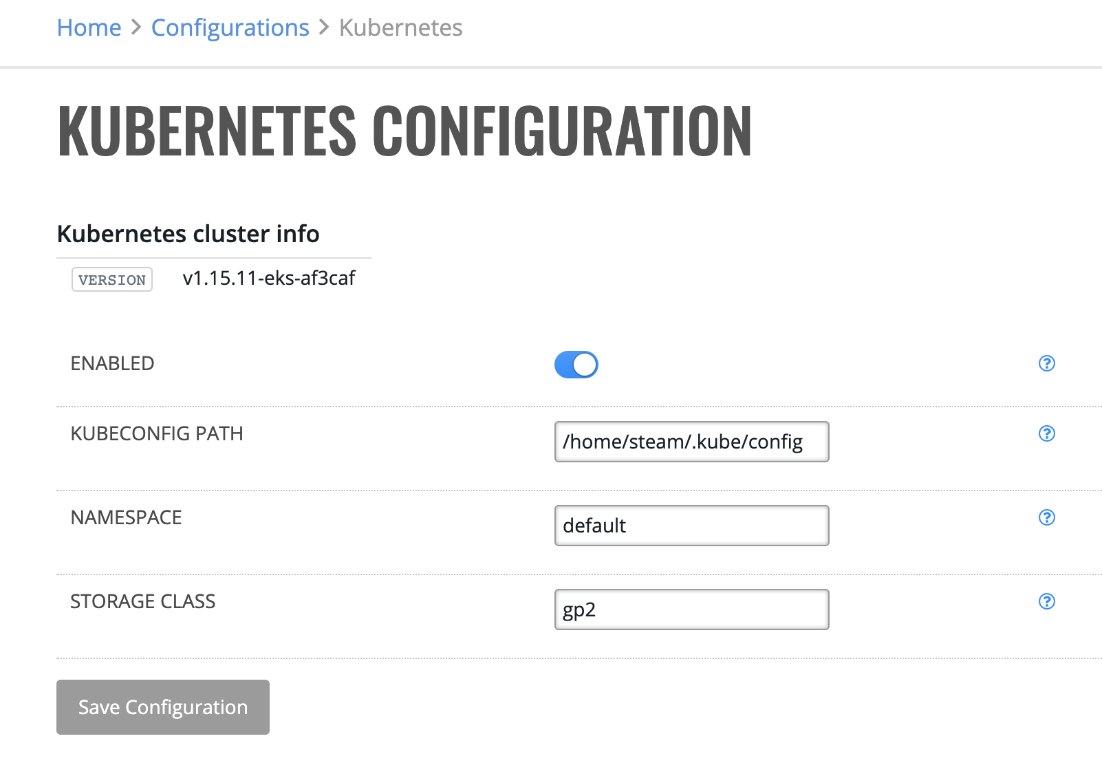 Kubernetes Configuration path