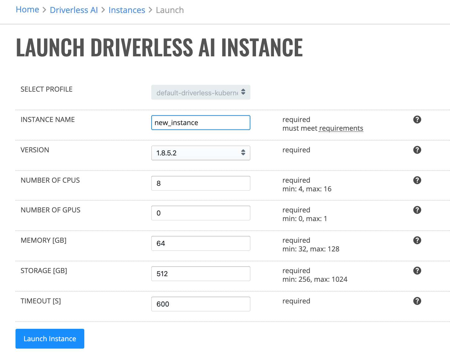 Launch DAI Instance