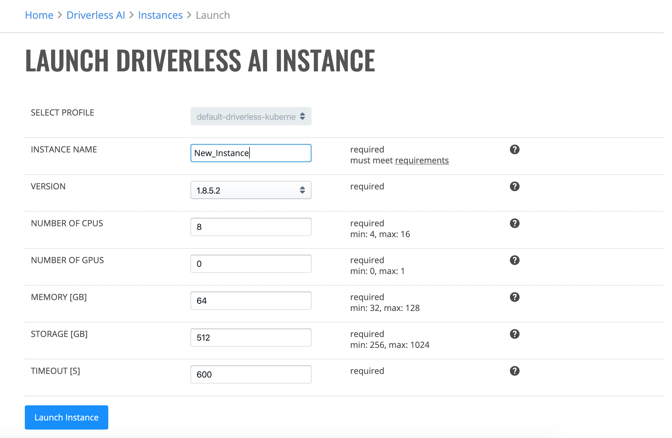 Launch DAI instance