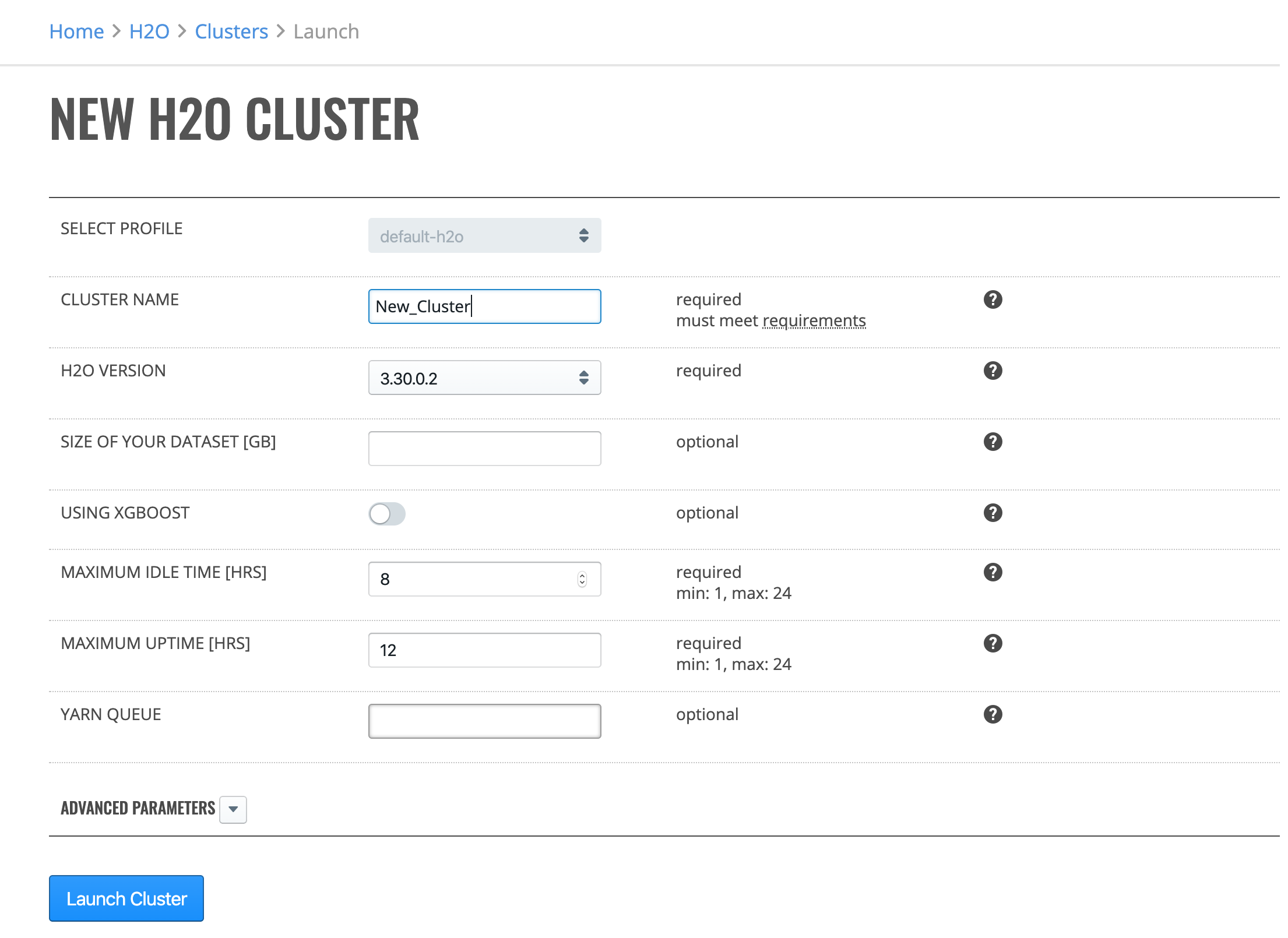 Launch new cluster