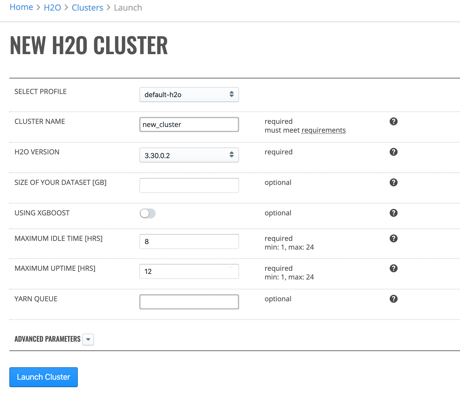 Launch new cluster