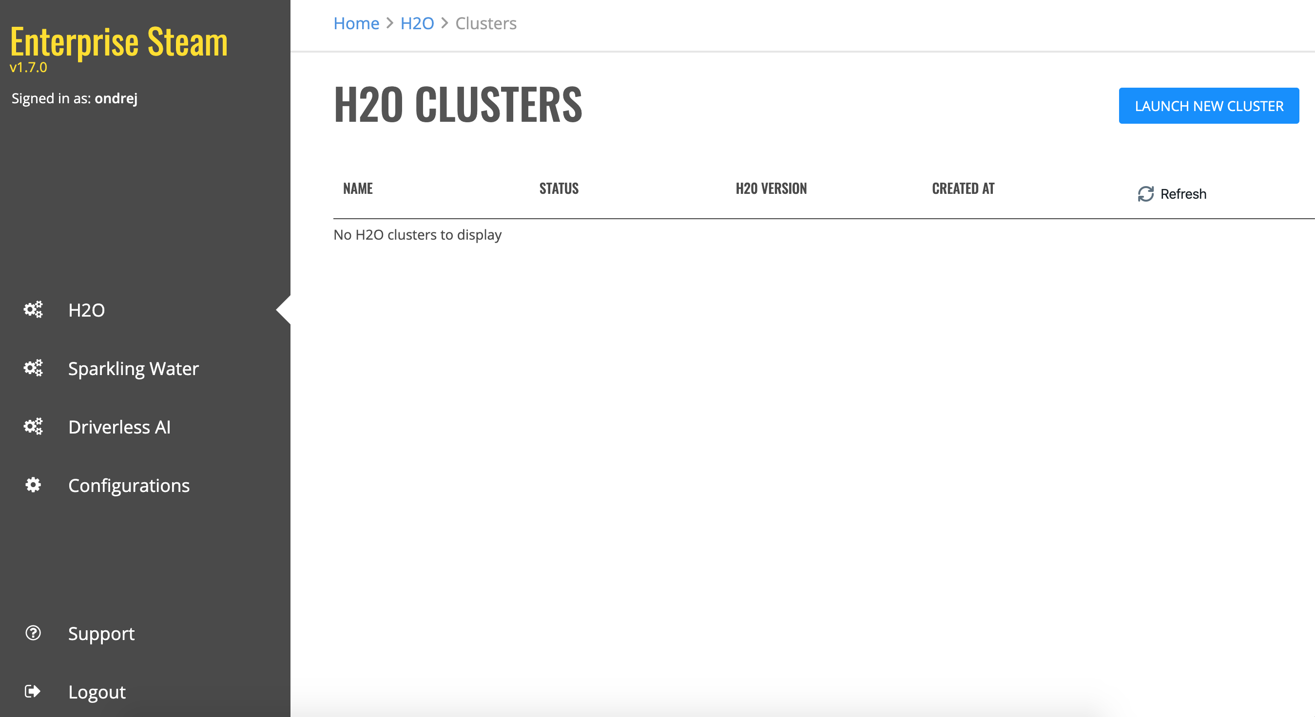 Clusters page blank