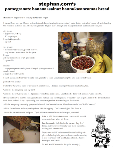 pomegranate banana walnut bread