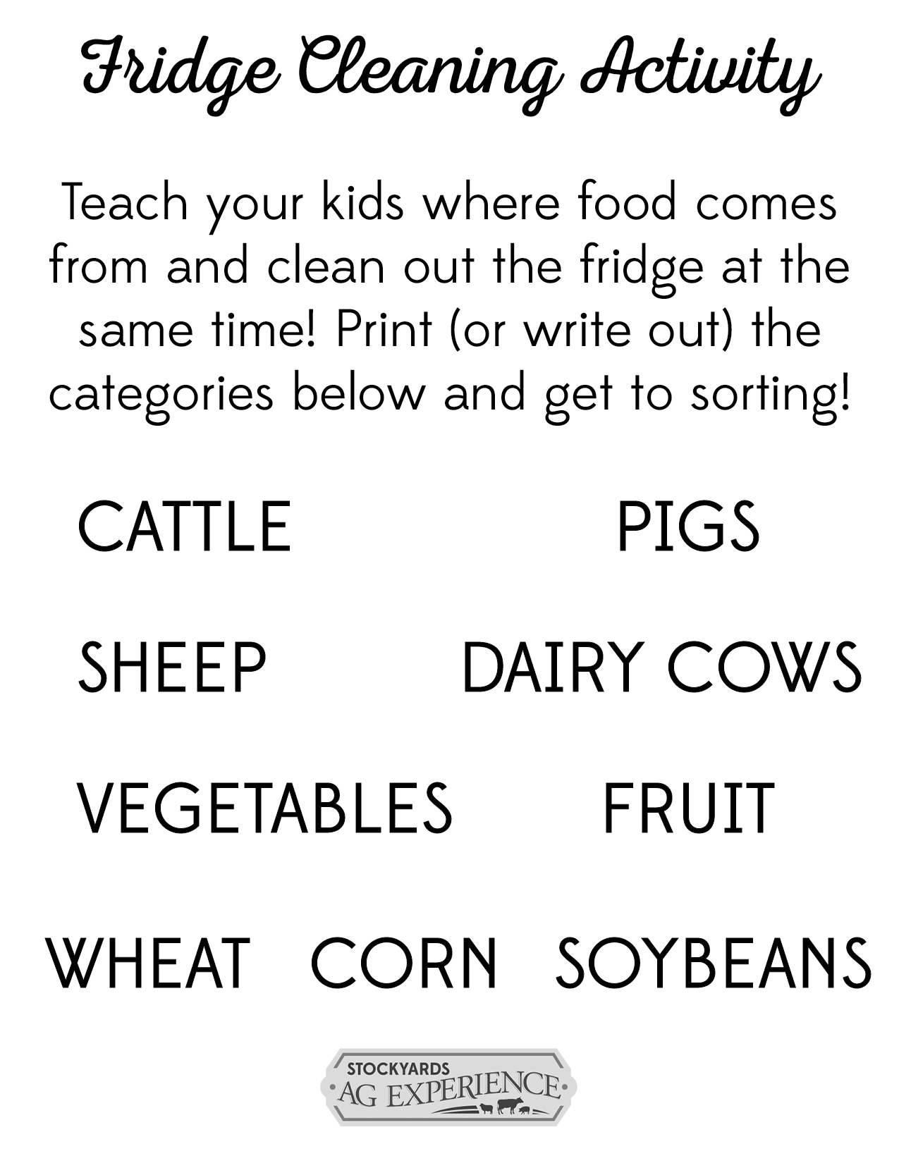 At Home Activity: Fridge Sort - Stockyards Ag Experience