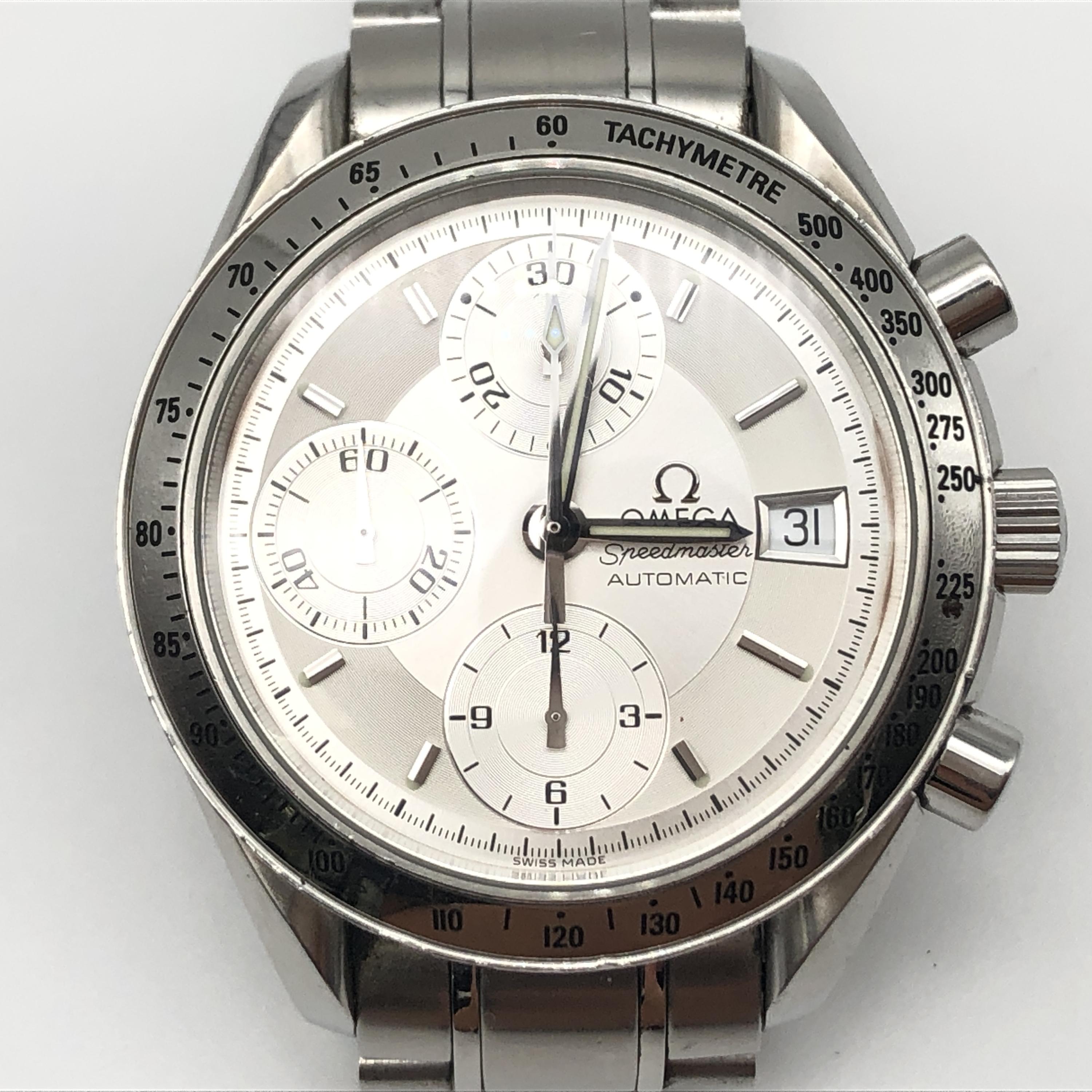 Omega Speedmaster Automatic chronograph watch, silver dial, stainless steel