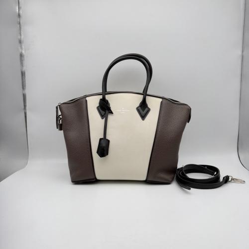 Louis Vuitton White and Brown Taurillon Leather Soft Lockit Bag