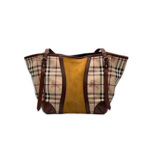 Burberry Haymarket Check Suede Tote Bag