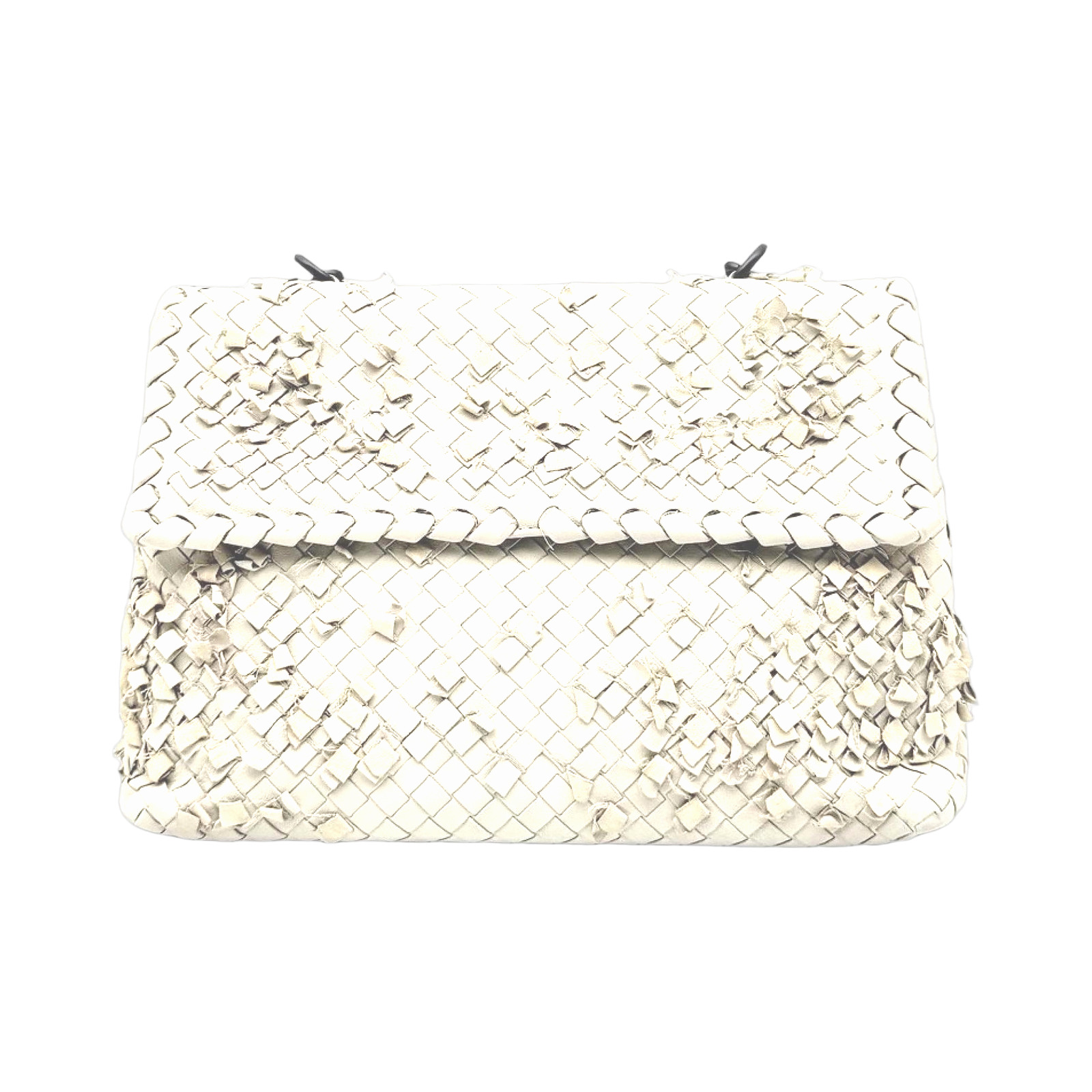Bottega Veneta White Woven Leather Olimpia Shoulder Bag