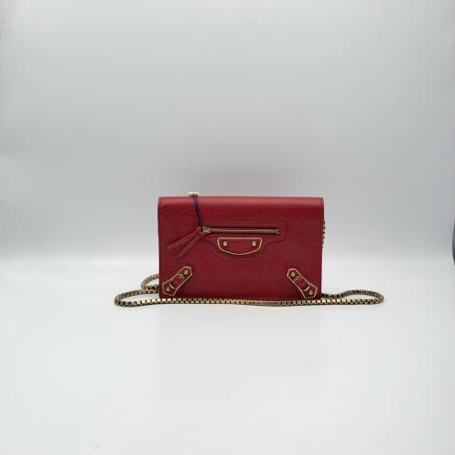 Balenciaga Red Leather Wallet On Chain Bag
