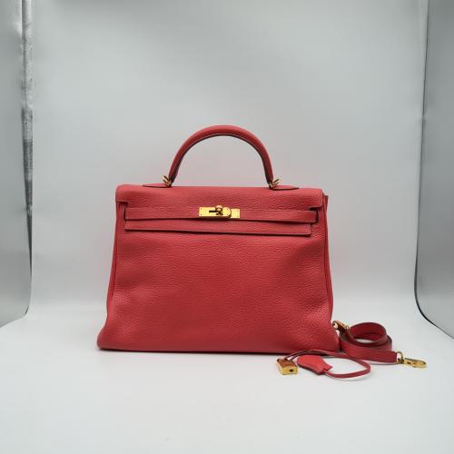 Kelly, Rouge Togo Leather, Gold Hardware