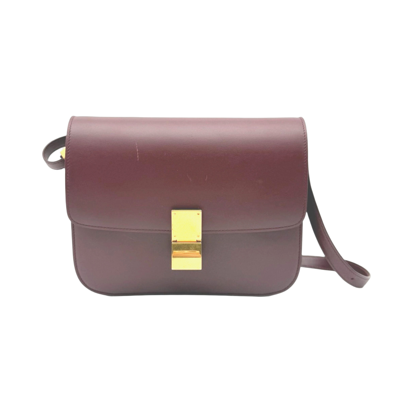 Celine Burgundy Leather Classic Box Shoulder Bag