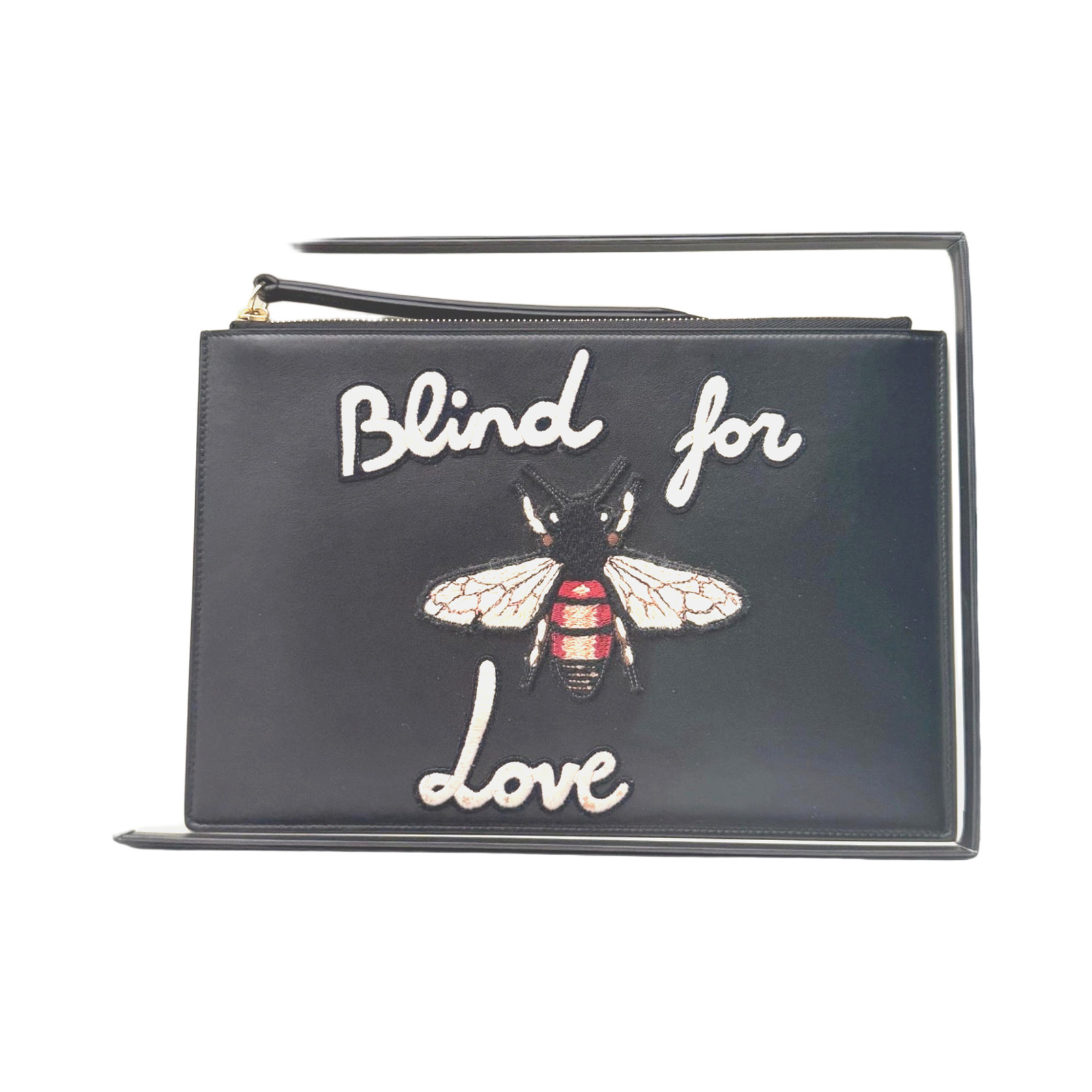 Gucci Black Leather Blind For Love Zip Pouch